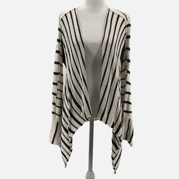Peruvian Connection Pima Cotton Open Front Striped Cardigan Sweater- Size Medium - Picture 1 of 5
